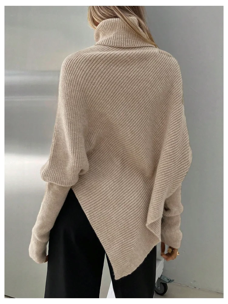 MAKEMECHIC Turtleneck Cape Rib Sweater, view 3