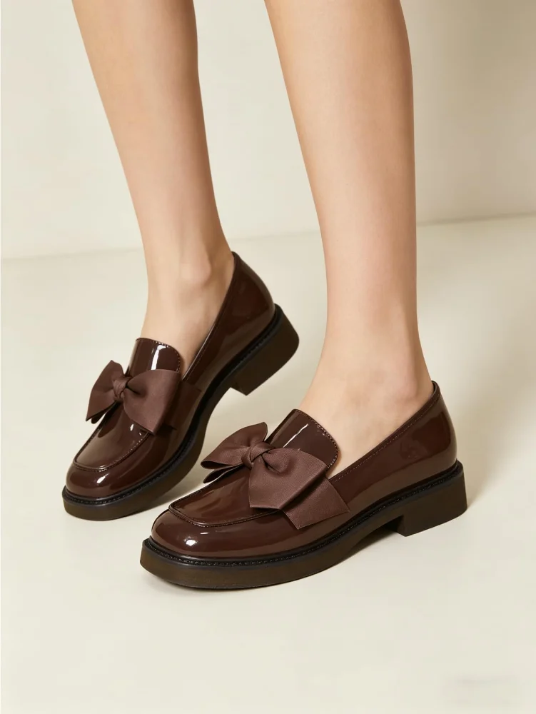 MAKEMECHIC Loafers Bow Leather Flats, view 3