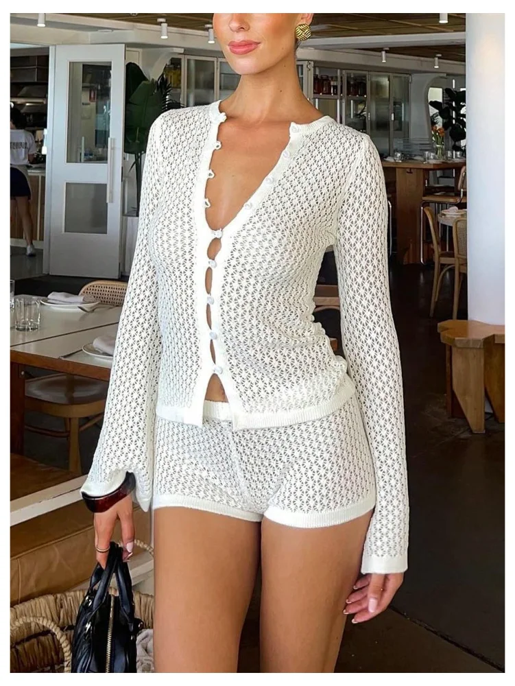 MAKEMECHIC Crochet Beach Cover-Up in White, view 2