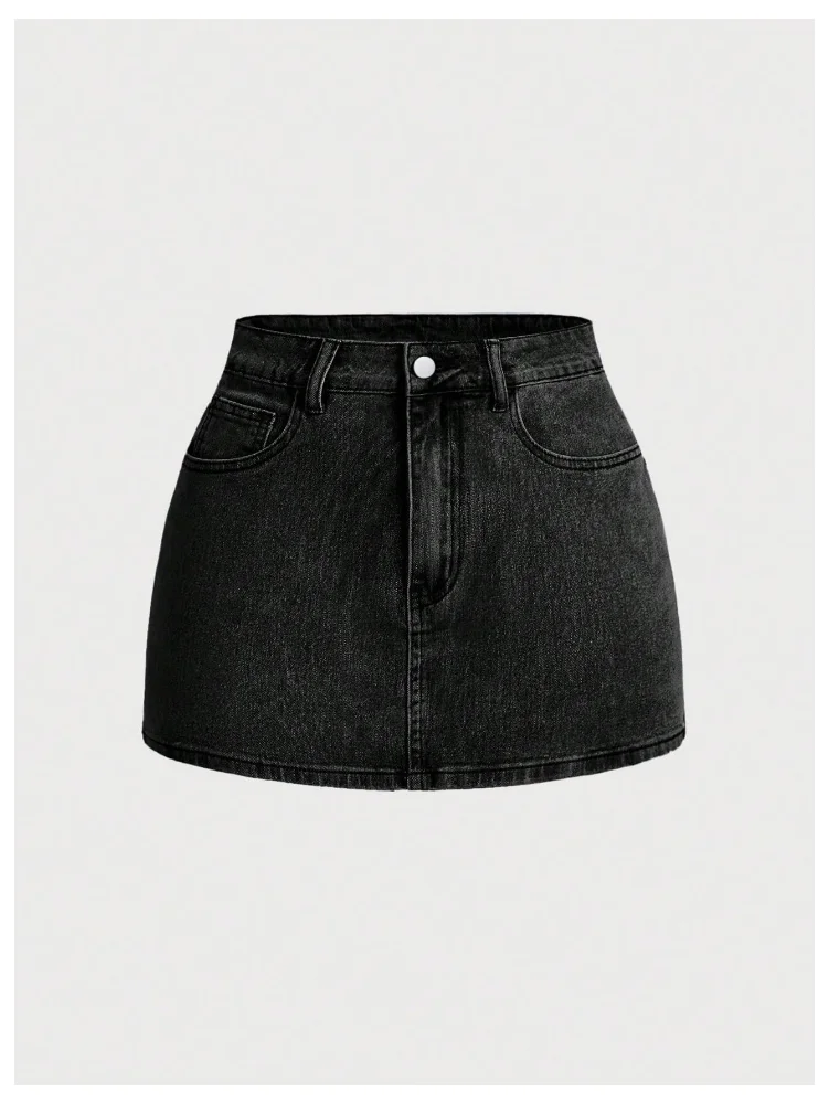MAKEMECHIC Denim A Line Bow Mini Skirt, view 2