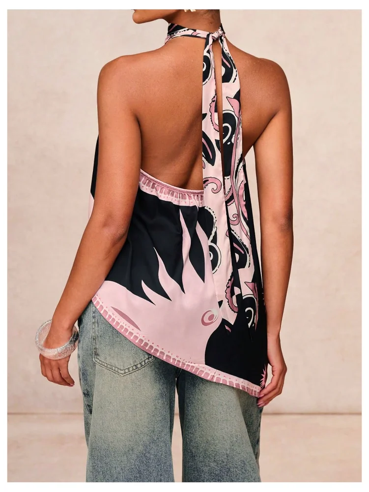 MAKEMECHIC Graphic Backless Halter Top, view 3