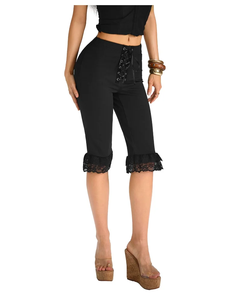 MAKEMECHIC Lace Capri Lace Up Pants