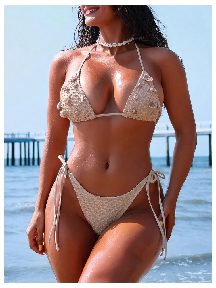 MAKEMECHIC Shell Triangle Crochet Bikini Set, view 2