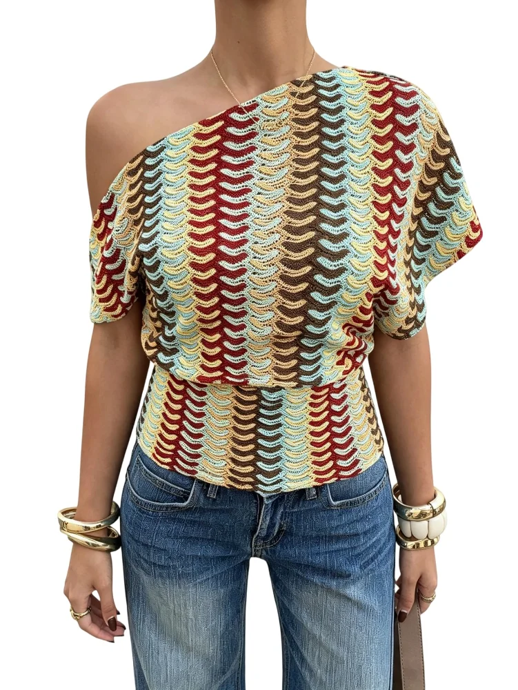 MAKEMECHIC Striped Off The Shoulder Cinched Top