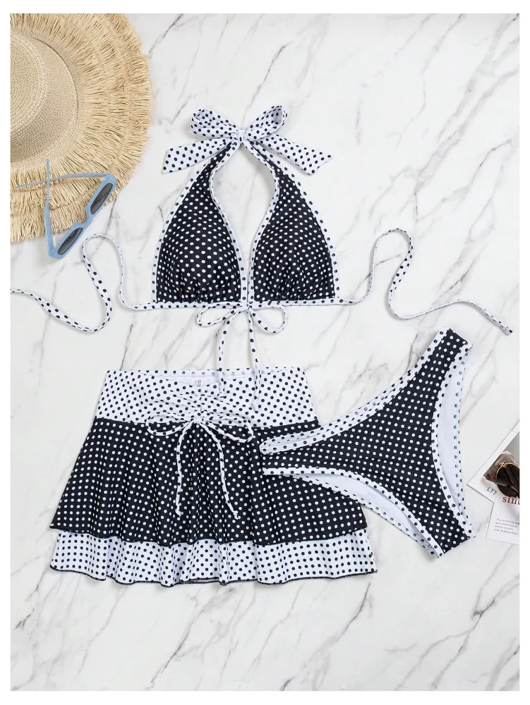 MAKEMECHIC Polka Dot Backless Bikini Set, view 3