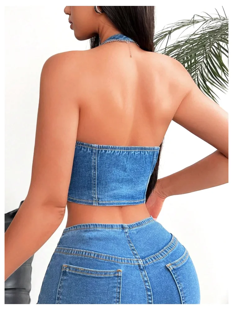 MAKEMECHIC Denim Hlater Sleeveless Corset Top, view 2