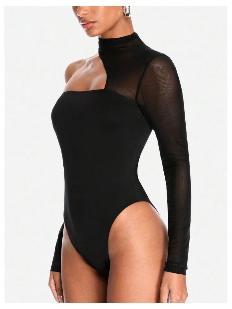 MAKEMECHIC Mesh Asymmetrical Cut Out Bodysuit, view 3