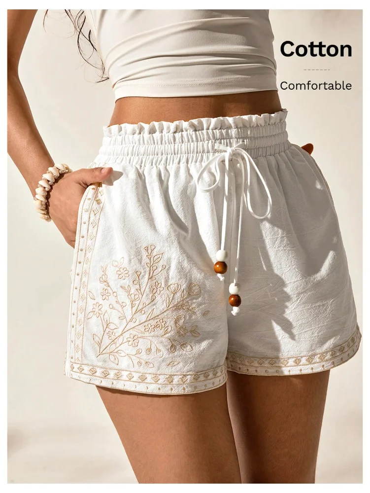 MAKEMECHIC Wide Leg Drawstring High Waist Shorts, view 3