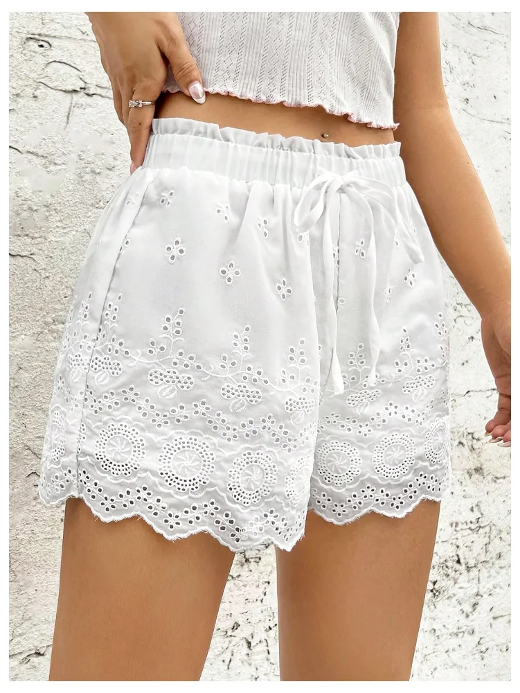 MAKEMECHIC Lace Trim Wide Leg Shorts, view 3