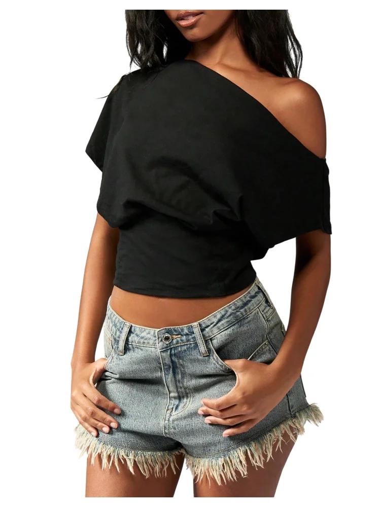 MAKEMECHIC Off The Shoulder Asymmetrical Crop Top