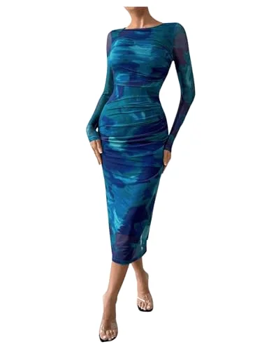 MAKEMECHIC Formal Tie Dye Mesh Dress