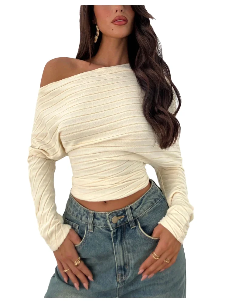 MAKEMECHIC Off The Shoulder Knit Fitted Sweater