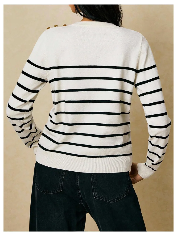 MAKEMECHIC Striped Crew Neck Metal Sweater, view 3
