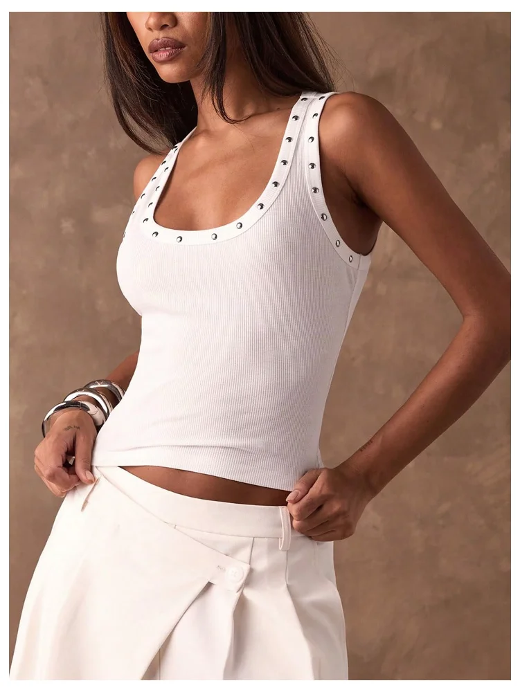MAKEMECHIC Studded Sleeveless Wide Crop Top, view 2