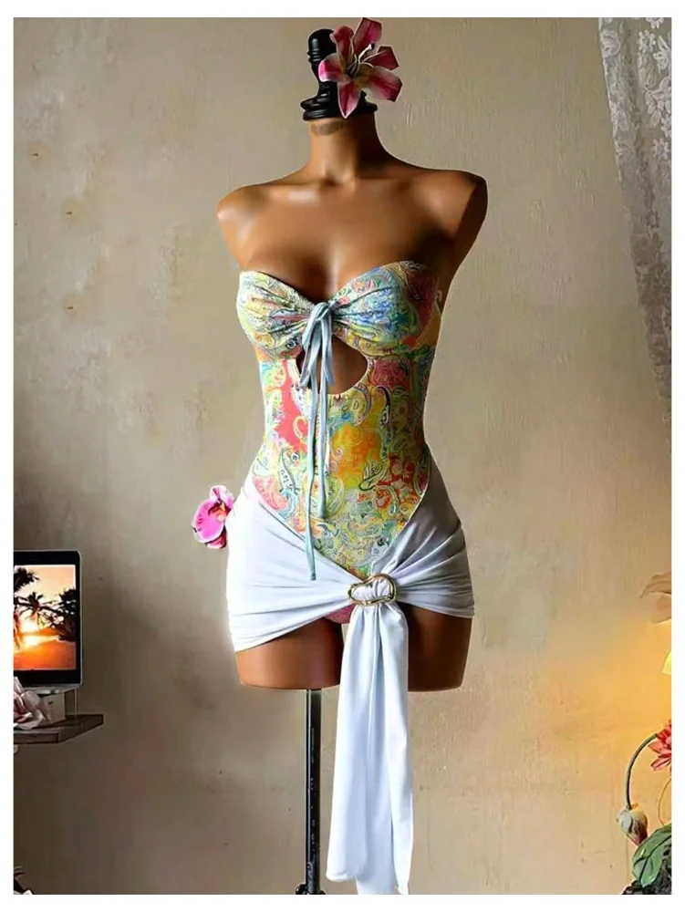 MAKEMECHIC Paisley Print Cut Out One-Piece Swimsuit, view 3