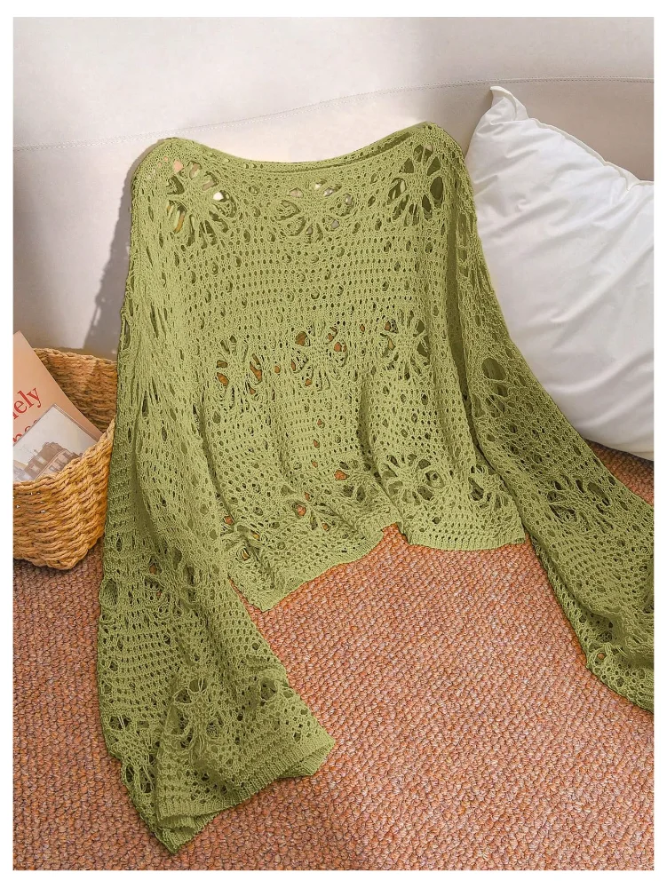 MAKEMECHIC Crochet Hollow Long Beach Cover-Up, view 3