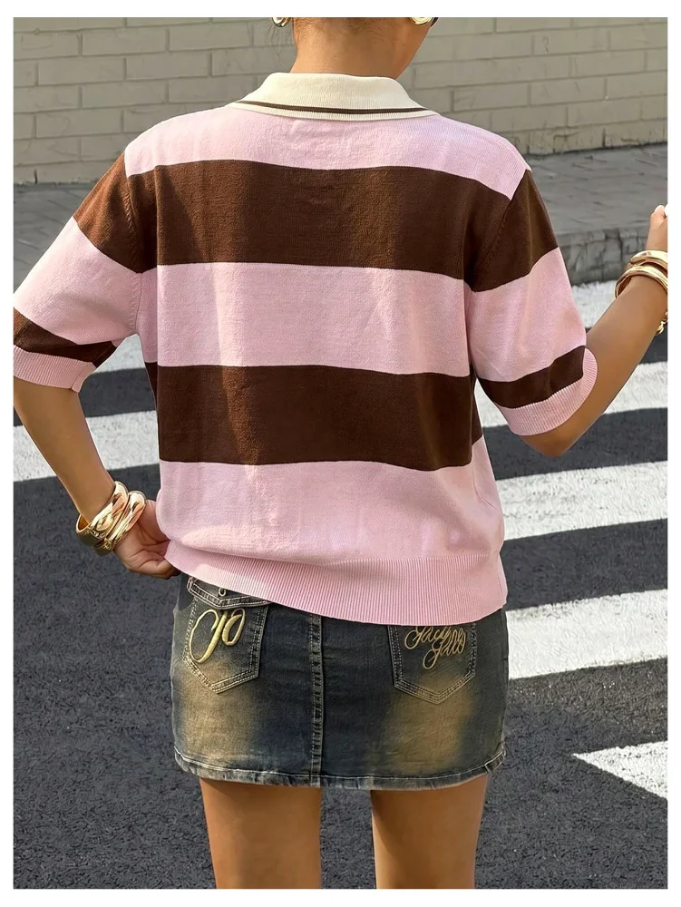 MAKEMECHIC Striped Collared Loose Sweater, view 3