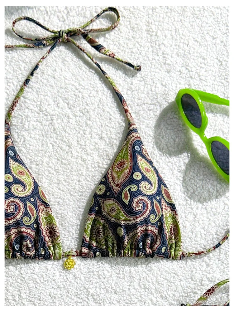 MAKEMECHIC Triangle String Paisley Bikini Set, view 3