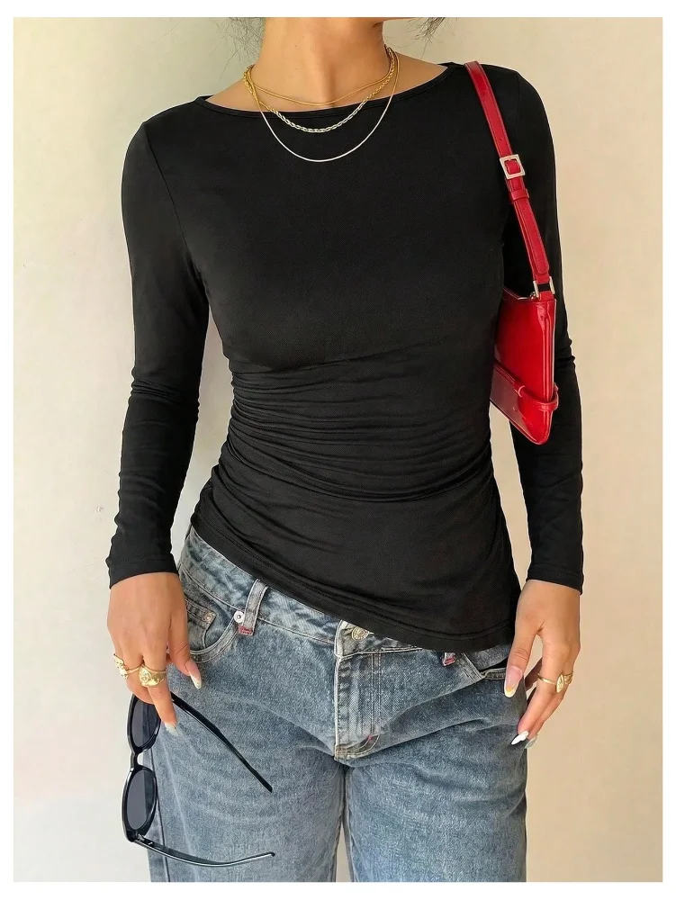 MAKEMECHIC Backless Draped T Shirt, view 2