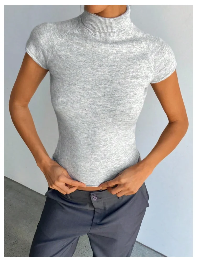 MAKEMECHIC Turtleneck Cap Sleeve Knitted Sweater, view 2
