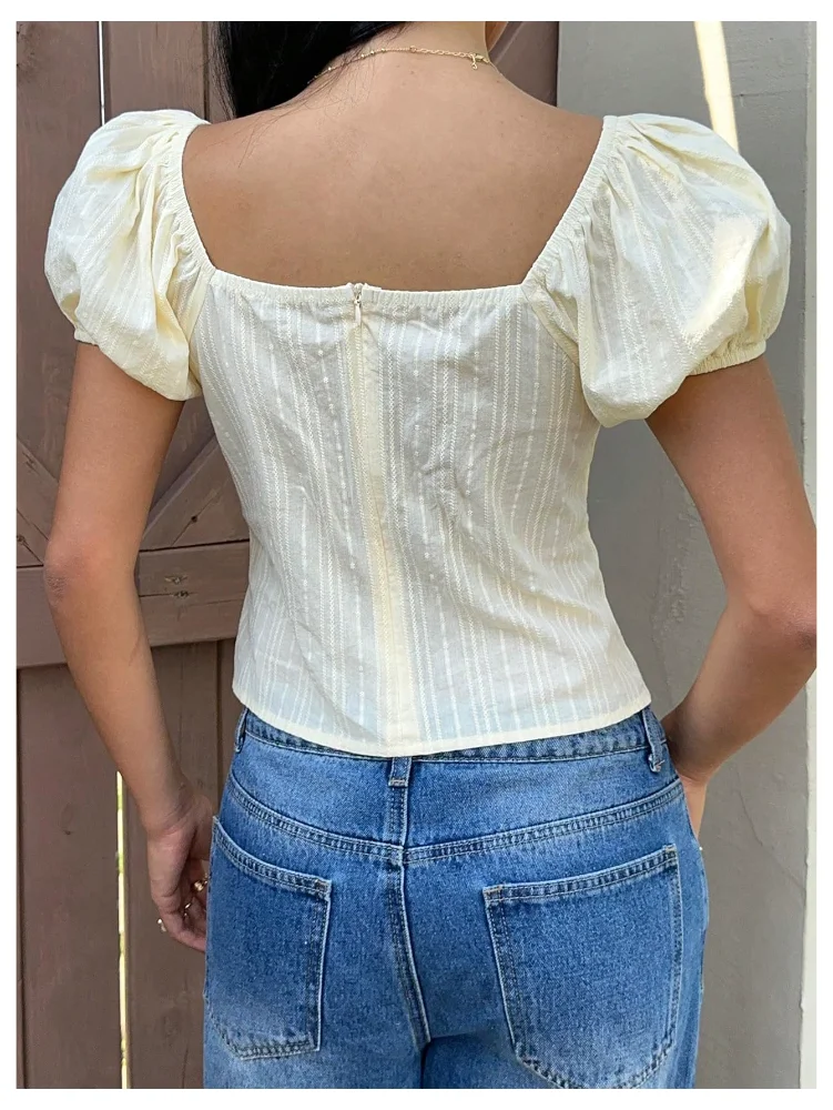 MAKEMECHIC Textured Puff Sleeve Square Neck Blouse, view 2