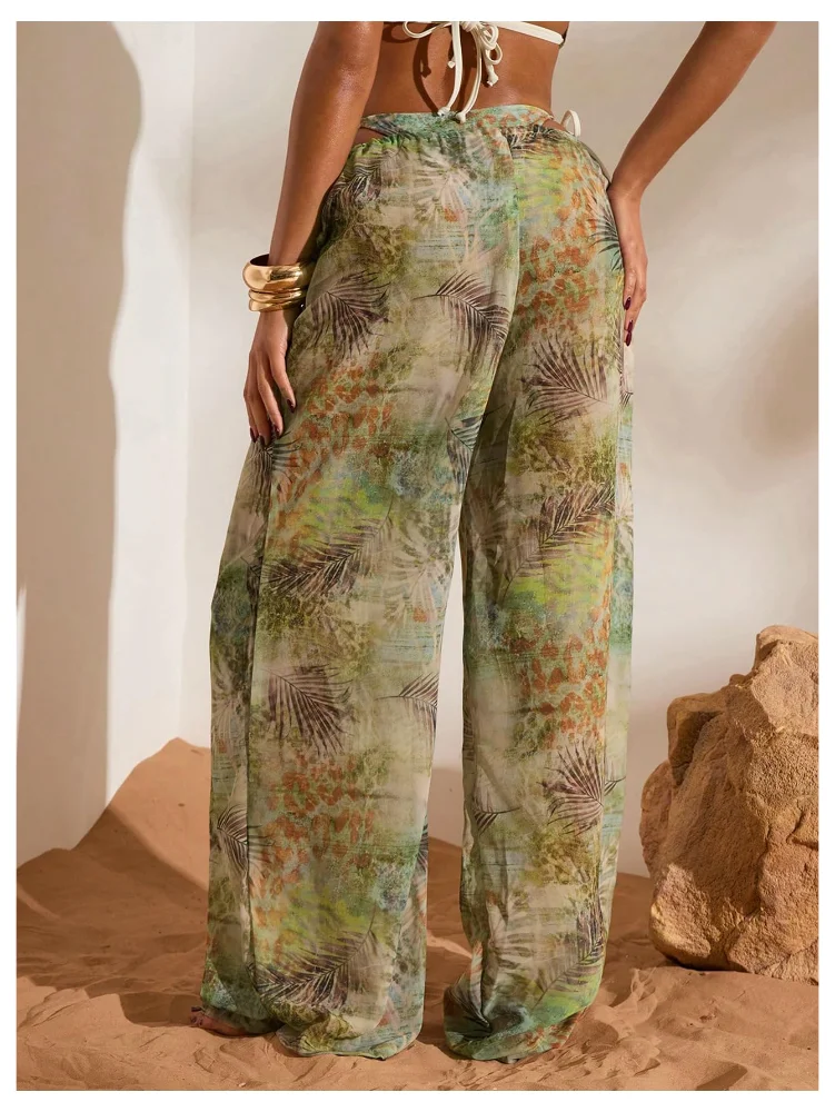 MAKEMECHIC Drawstring Wide Leg Beach Cover-Up, view 3