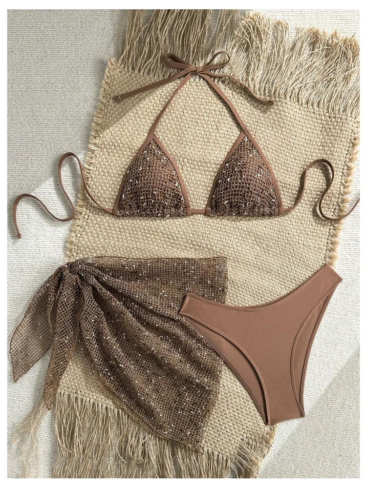 MAKEMECHIC Sequin Crochet Wrap Bikini Set, view 3