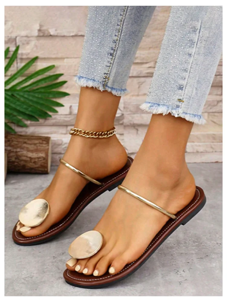 MAKEMECHIC Leather Metal Thong Sandals, view 2