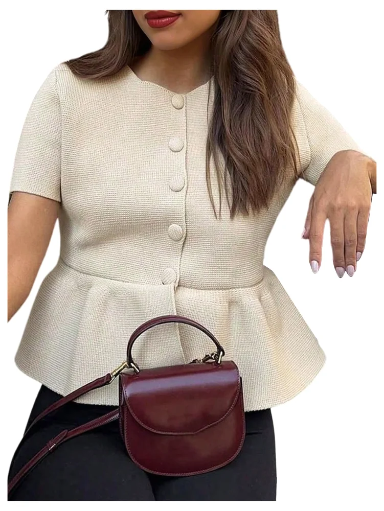 MAKEMECHIC Peplum Cropped Short Sleeve Cardigan