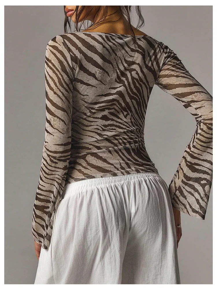 MAKEMECHIC Sheer Mesh Zebra Top, view 3