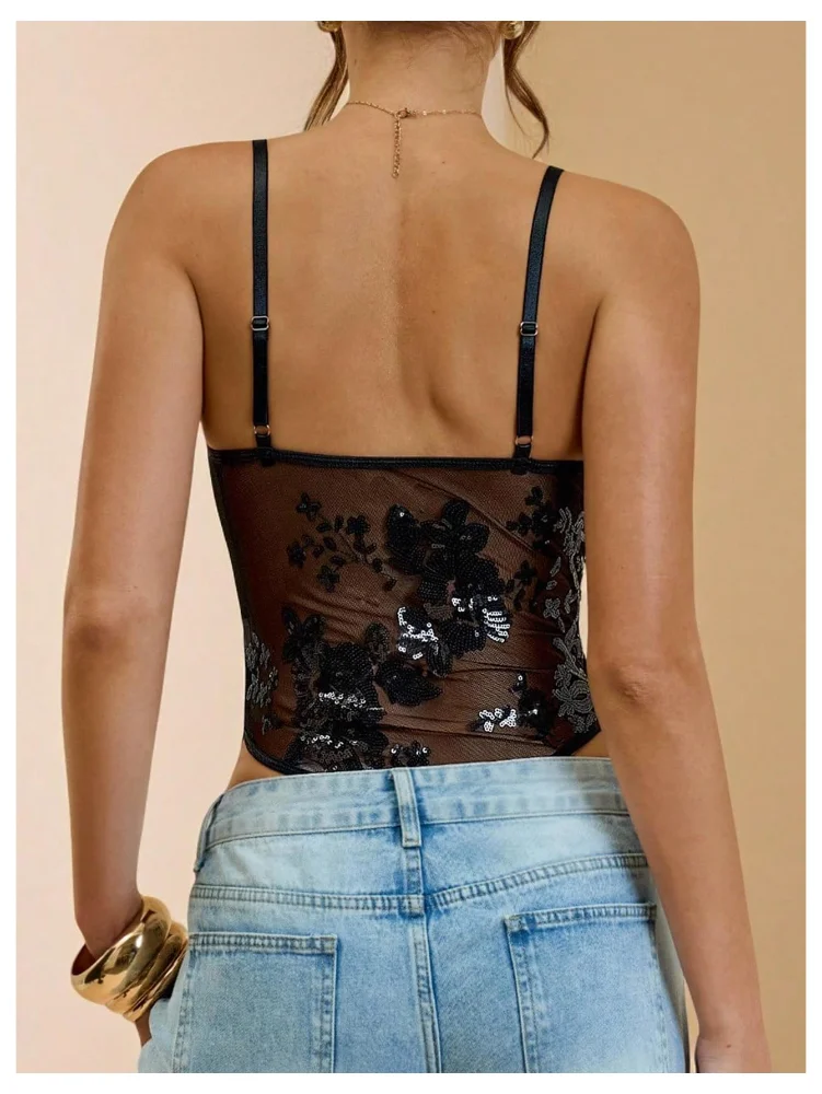 MAKEMECHIC Sequin Mesh Glitter Top, view 3