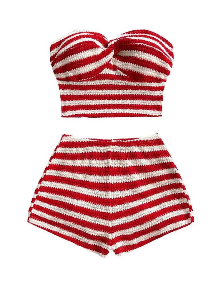 MAKEMECHIC Striped Twist Front Shorts Set
