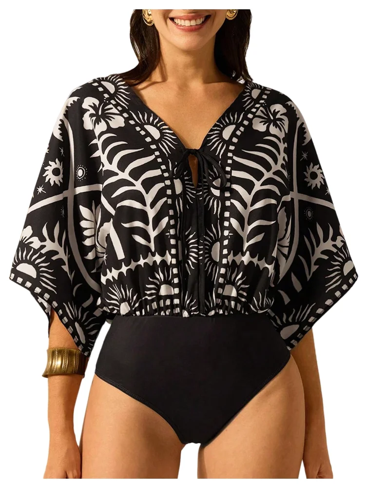 MAKEMECHIC Low Cut Tropical Bodysuit