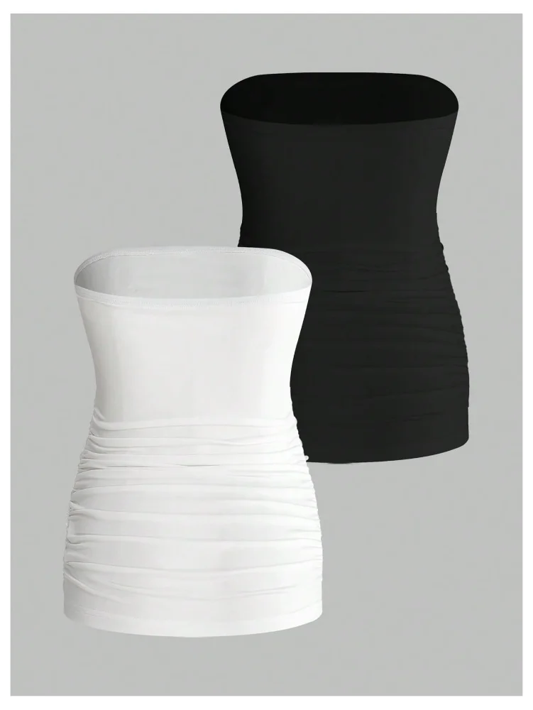 MAKEMECHIC 2 Pack Strapless Tube Maternity Matching Set, view 2