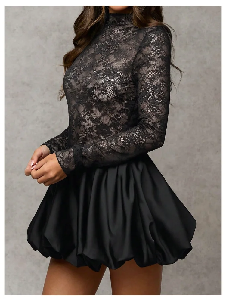 MAKEMECHIC Floral Lace Sheer Mini Dress, view 2