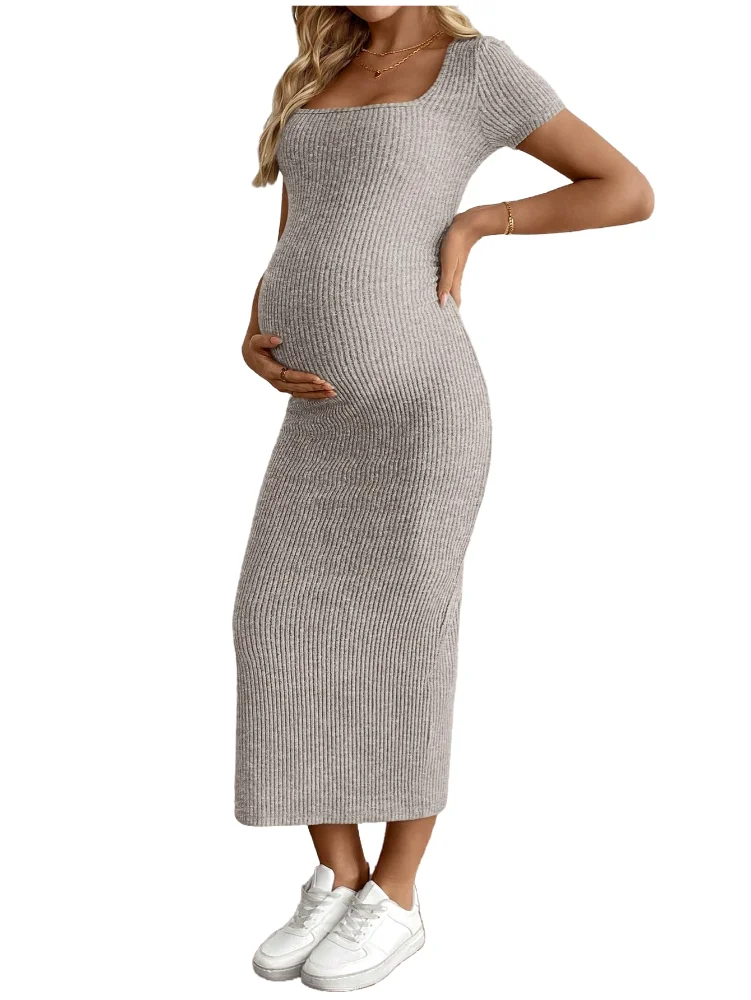 MAKEMECHIC Shower Square Neck Bodycon Maternity Dress