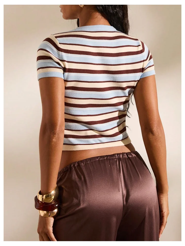 MAKEMECHIC Striped Crop Lightweight Cardigan, view 3