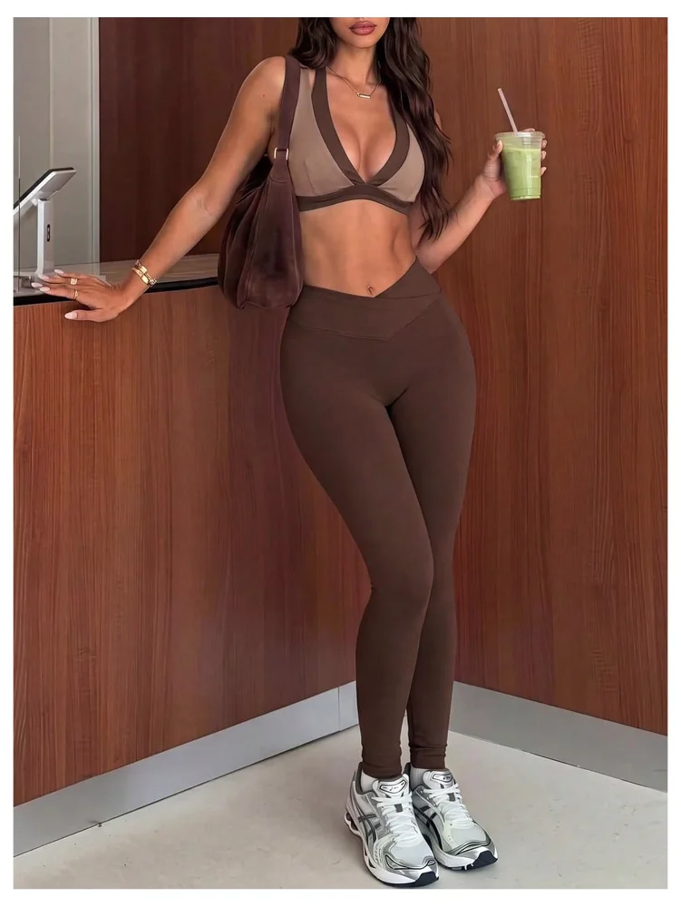 MAKEMECHIC Workout Deep V Crop Two-Piece Set, view 2