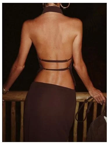 MAKEMECHIC Draped Open Back Bodycon Skirt Set, view 3