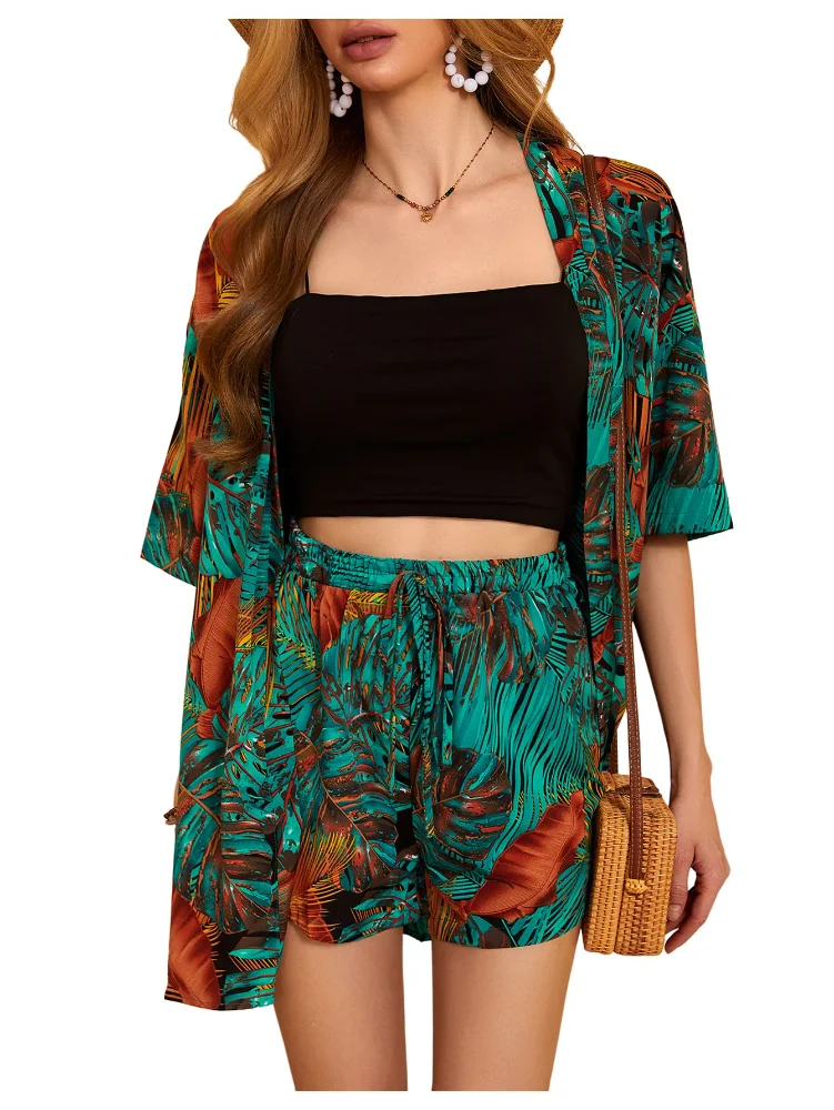 MAKEMECHIC Tropical Open Front Shorts Set