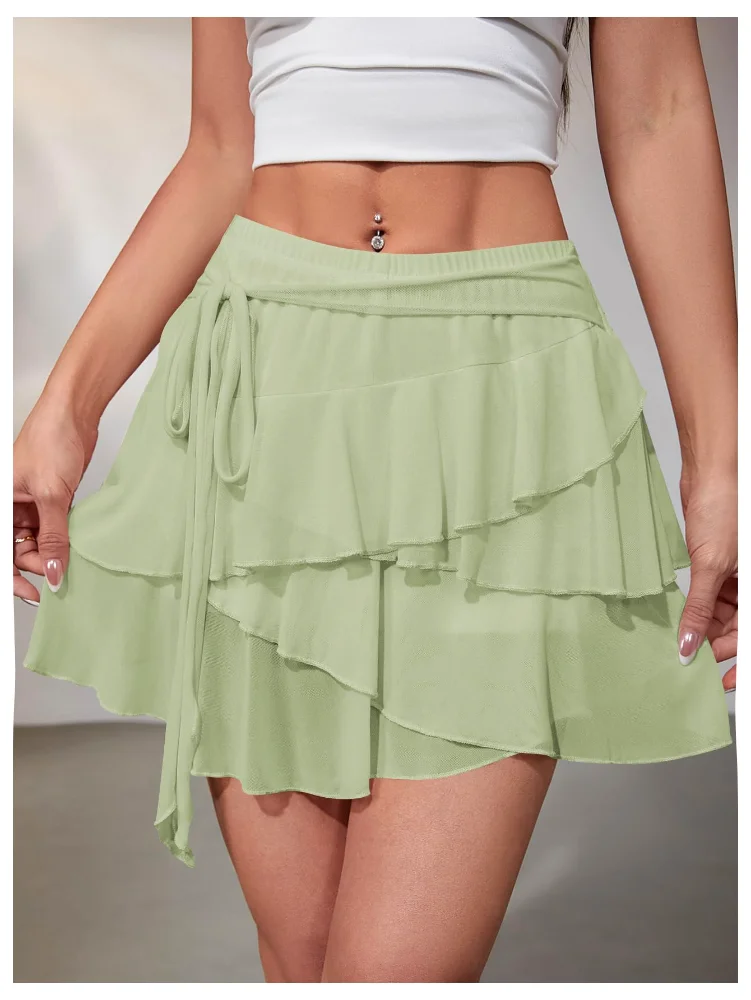 MAKEMECHIC Mesh Ruffle Layered Mini Skirt, view 3