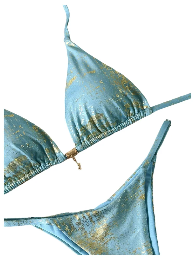 MAKEMECHIC Metallic Triangle Tie Bikini Set, view 3
