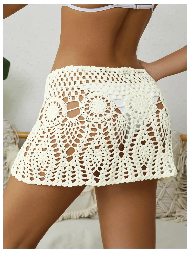 MAKEMECHIC Crochet High Waist Drawstring Beach Cover-Up, view 2