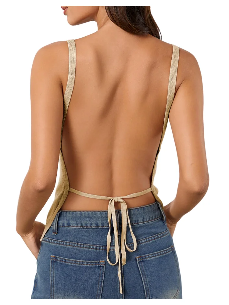 MAKEMECHIC Knit Tie Open Back Top
