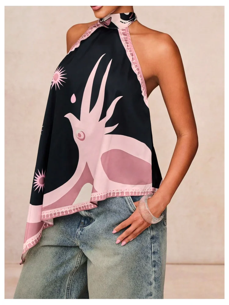 MAKEMECHIC Graphic Backless Halter Top, view 2
