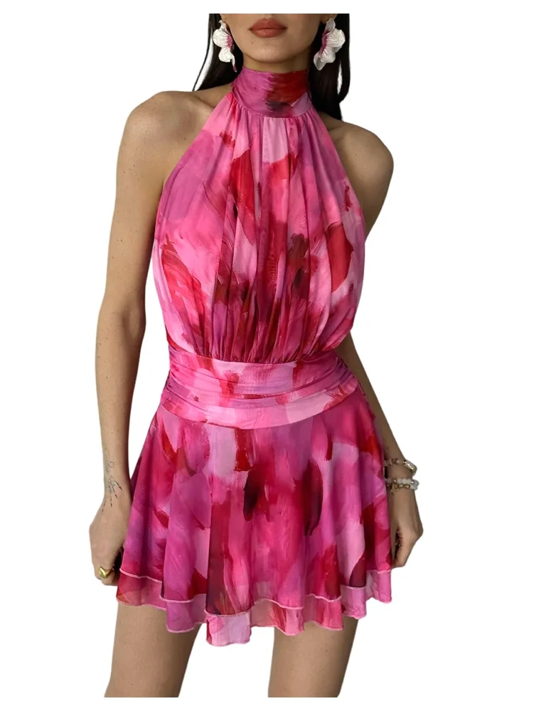 MAKEMECHIC Floral Mesh Tie Mini Dress