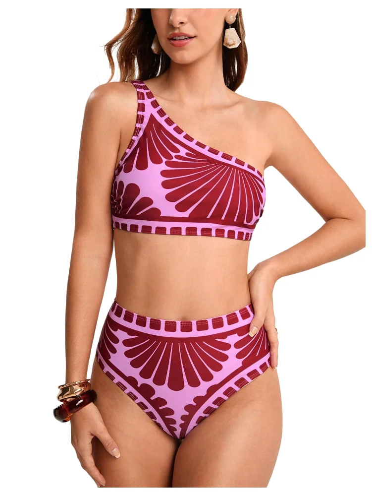 MAKEMECHIC One Shoulder Graphic Print Bikini Set