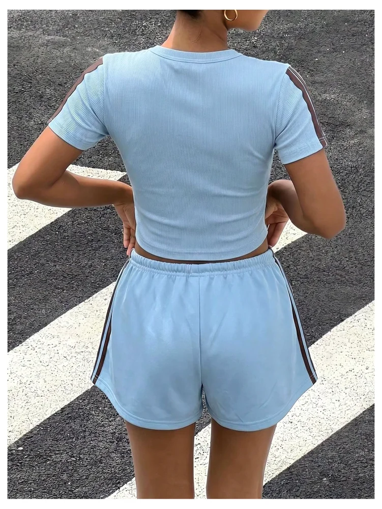 MAKEMECHIC Crop Sweat Tracksuit Shorts Set, view 2