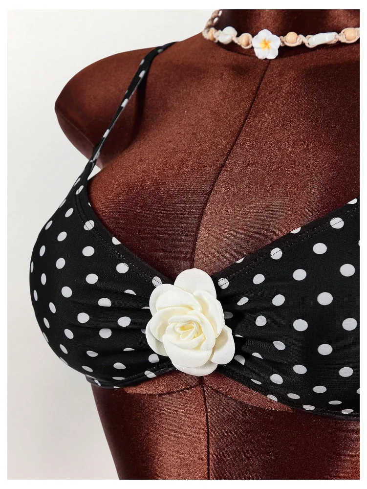 MAKEMECHIC Polka Dot Floral Thong Bikini Set, view 2