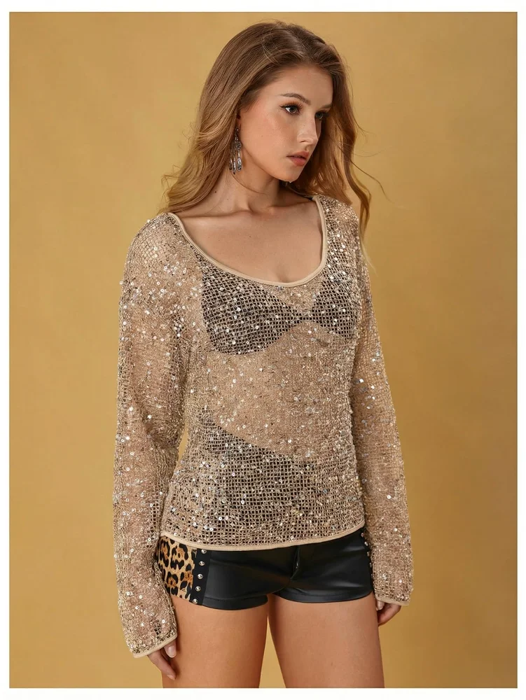 MAKEMECHIC Sequin Sparkly Crochet Matching Set, view 3